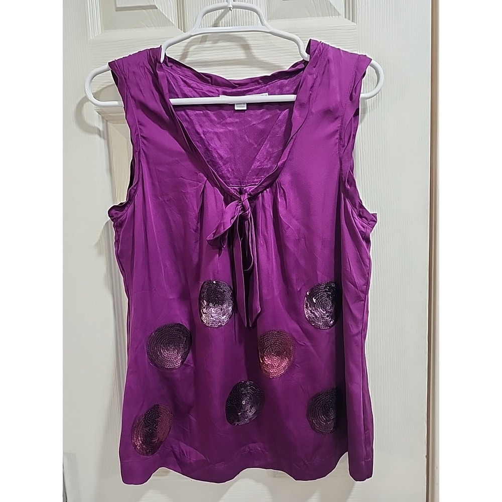 Boden Shirt Womens 8 Purple 100%Silk Sleeveless Sequin Polka Dot Blouse Tank Top